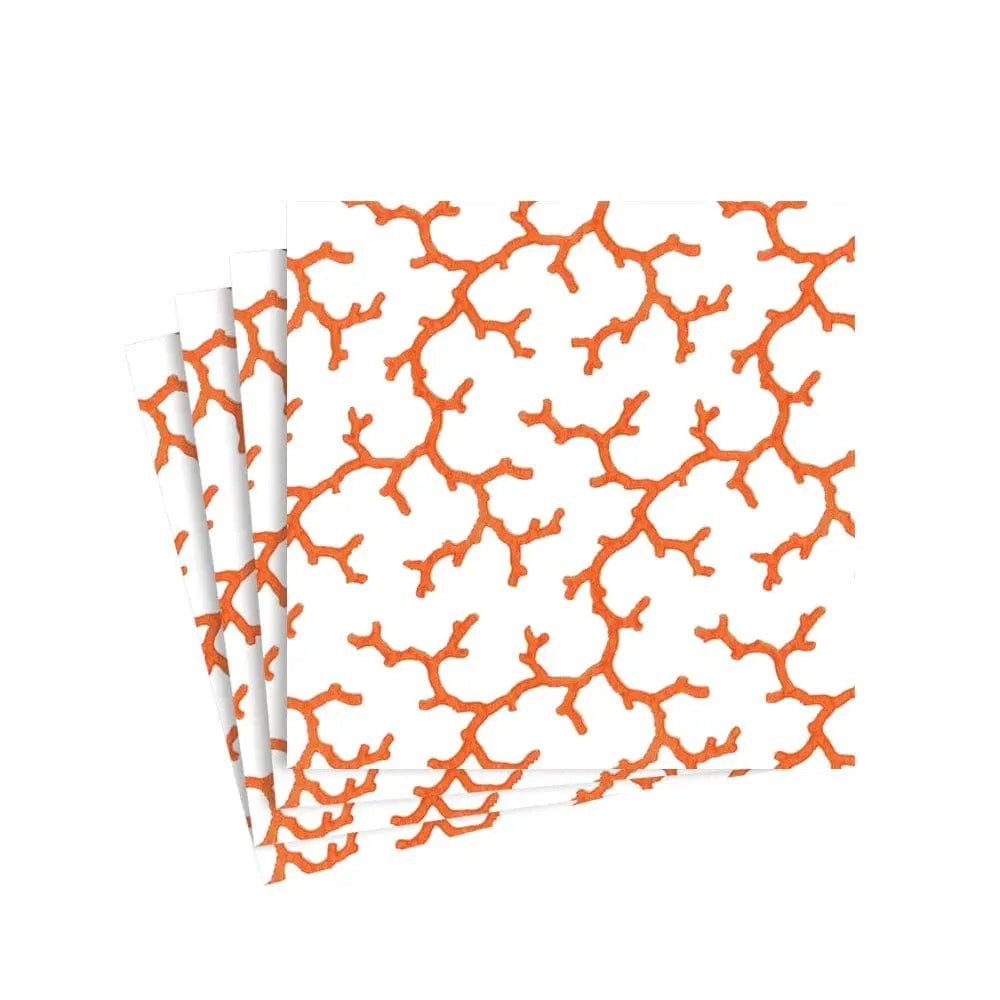 The Coral Sea Paper Cocktail Napkins in Coral - 20 Per Pack Caspari