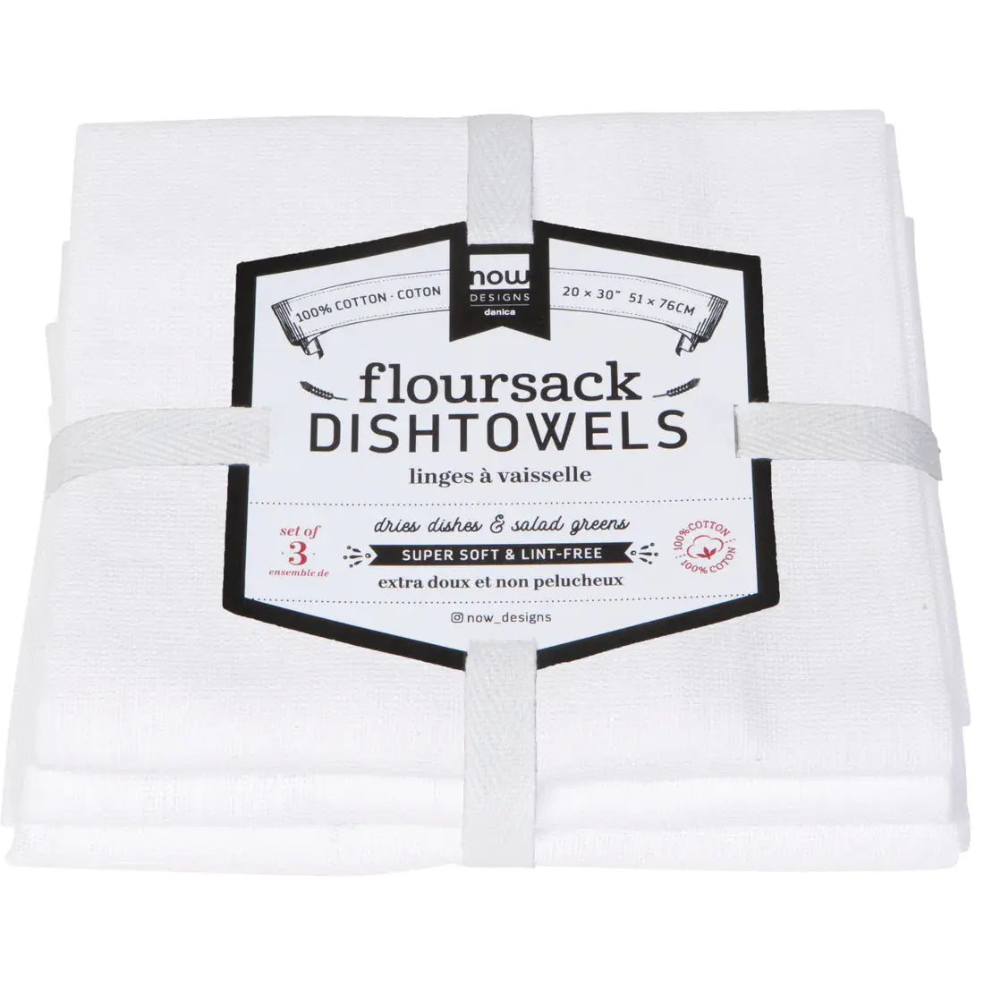 NOW DESIGN FLOUR SAC CLOTHS WHITE 3 PK NOW DESIGNS