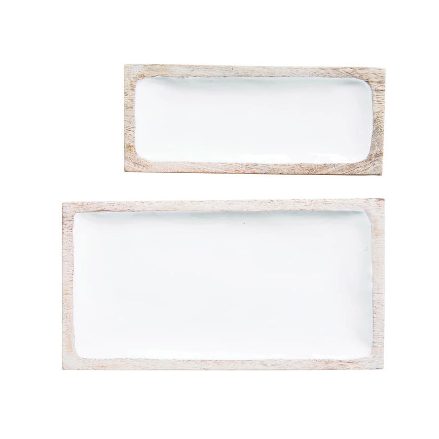 Enameled Mango Wood Trays, Set of 2 Serveware Browns Kitchen