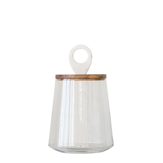 Glass Jar with Mango Wood and Marble Lid Serveware Browns Kitchen