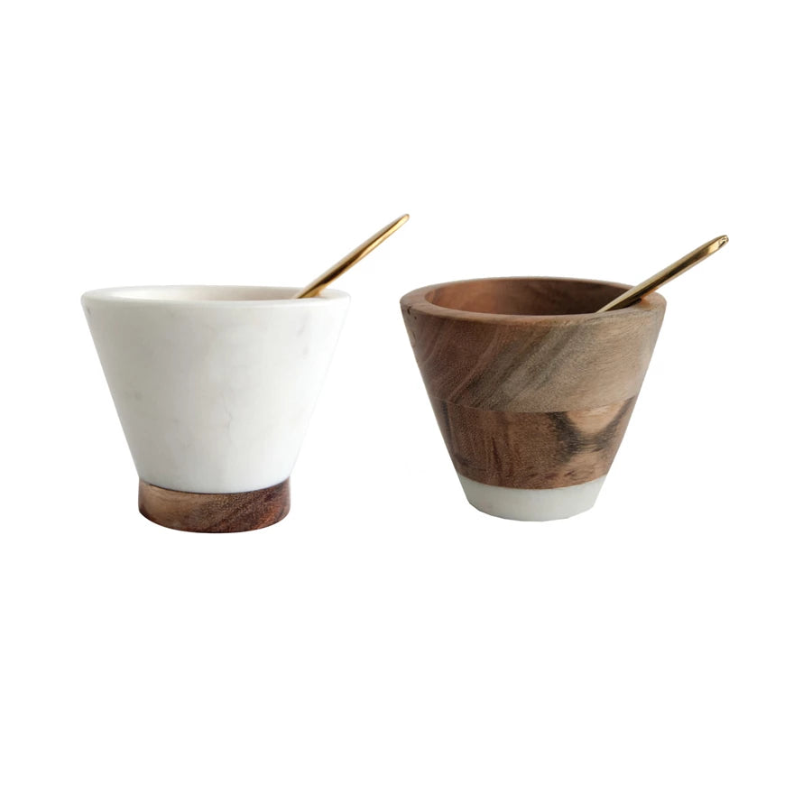 Marble & Mango Wood Pinch Pot w/ Brass Spoon Candles Browns Kitchen