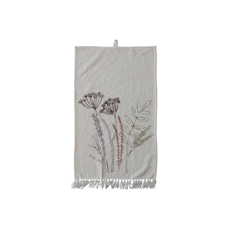 Flowers & Fringe Cotton Printed Tea Towels