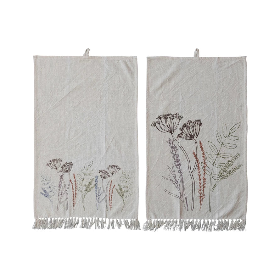 Flowers & Fringe Cotton Printed Tea Towels