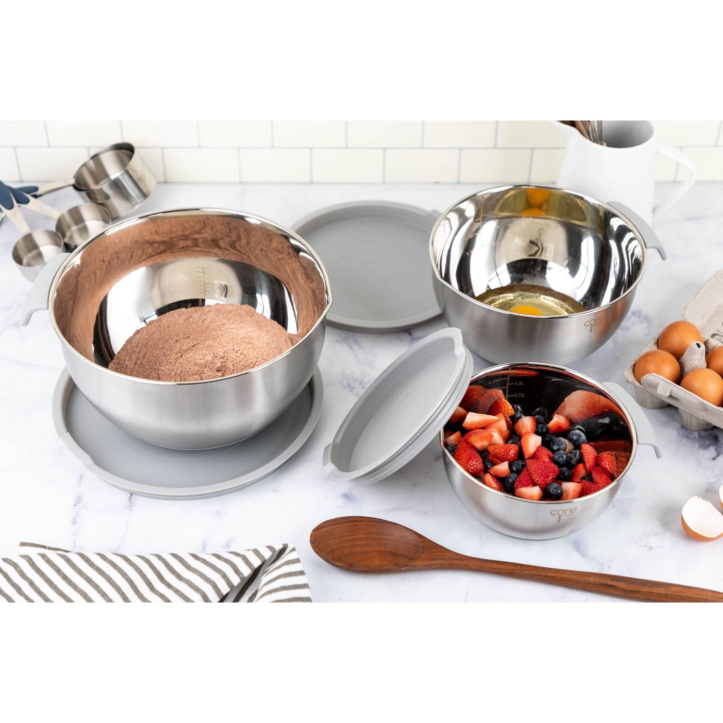 6pc Essentials Non-Skid Mixing Bowls w/ Lids Set