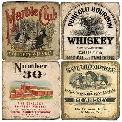 Vintage Bourbon II - Tumbled Marble Coasters Set/4