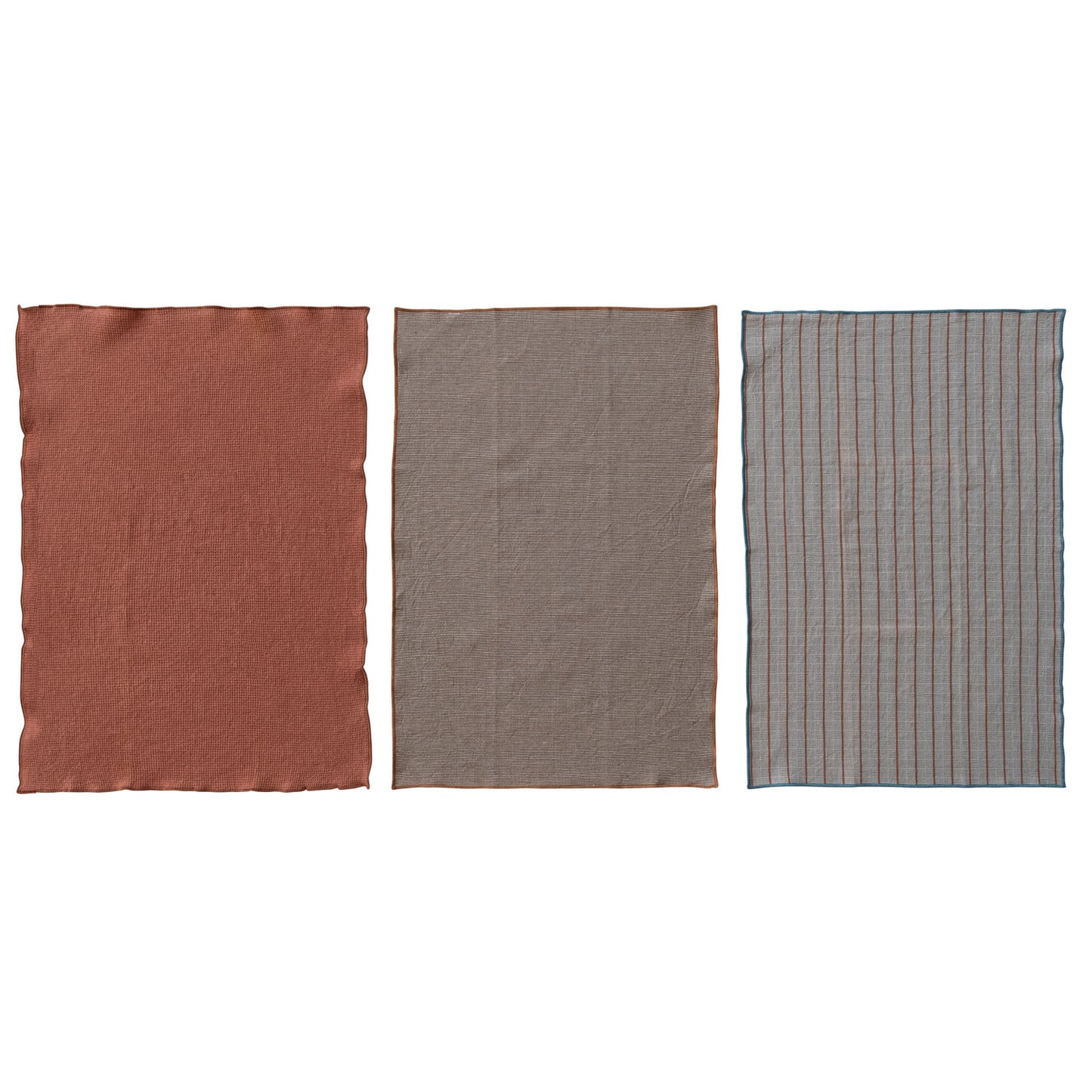 Woven Cotton Tea Towels with Stitched Edge & Jute Tie, Set of 3