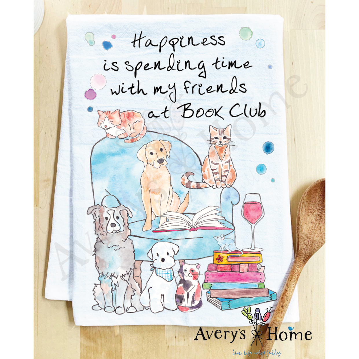 Book Club, Reading, Wine, Cats, & Dogs Kitchen Dish Towel