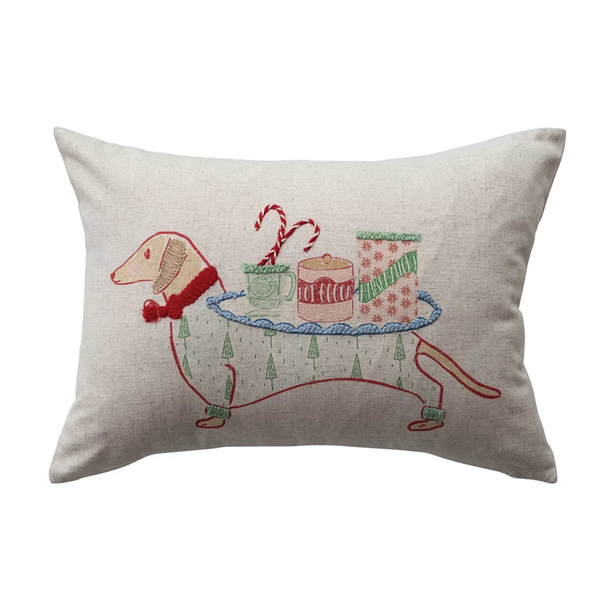 Lumbar Pillow with Embroidered Dachshund Image & Patterned Back