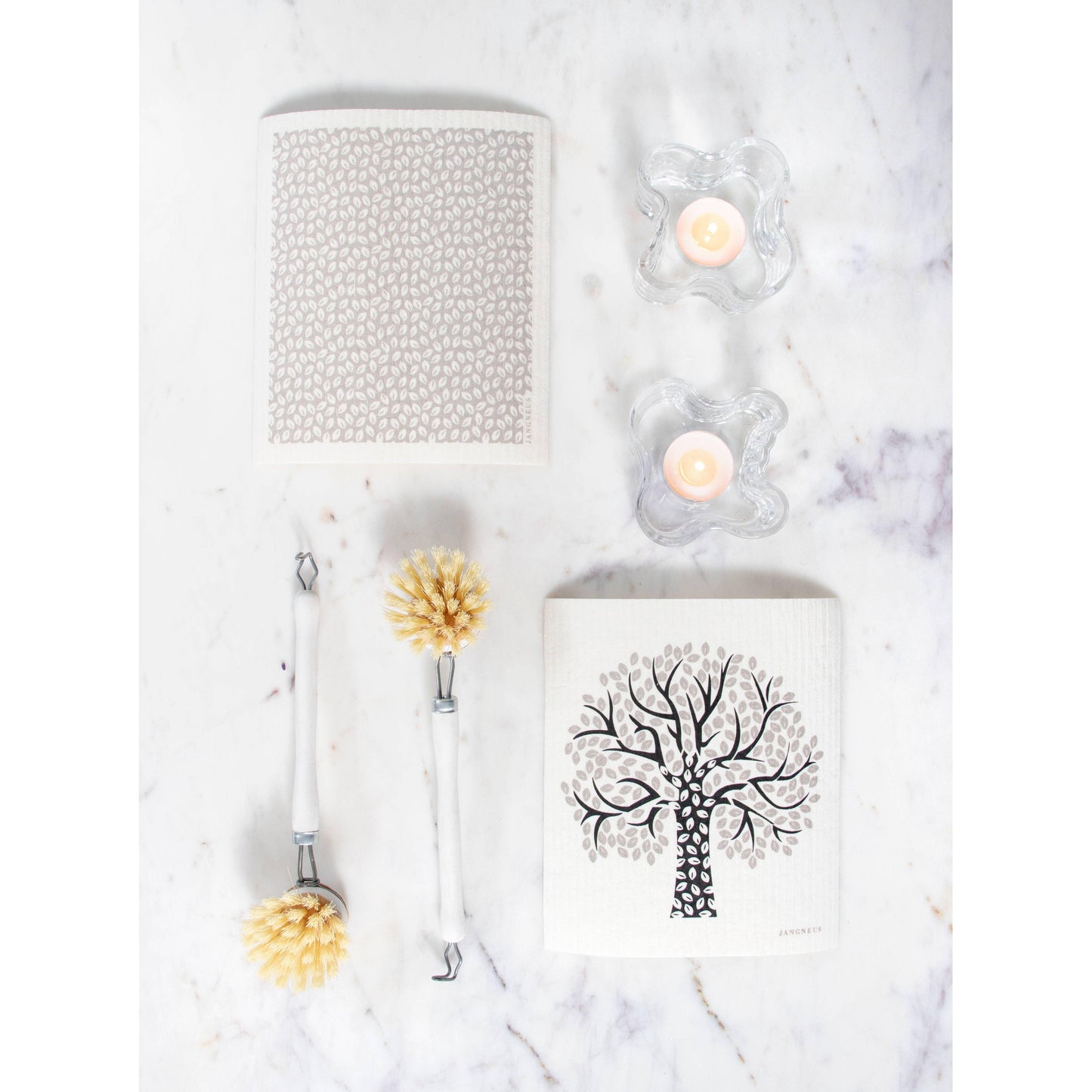 Swedish Dishcloth - Mini Leaves - Grey