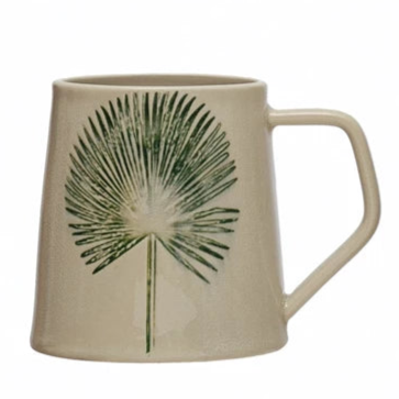 Stoneware Mug with Debossed Leaf, Reactive Crackle Glaze, 4 Styles