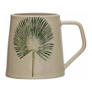 Stoneware Mug with Debossed Leaf, Reactive Crackle Glaze, 4 Styles