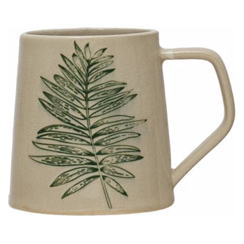 Stoneware Mug with Debossed Leaf, Reactive Crackle Glaze, 4 Styles