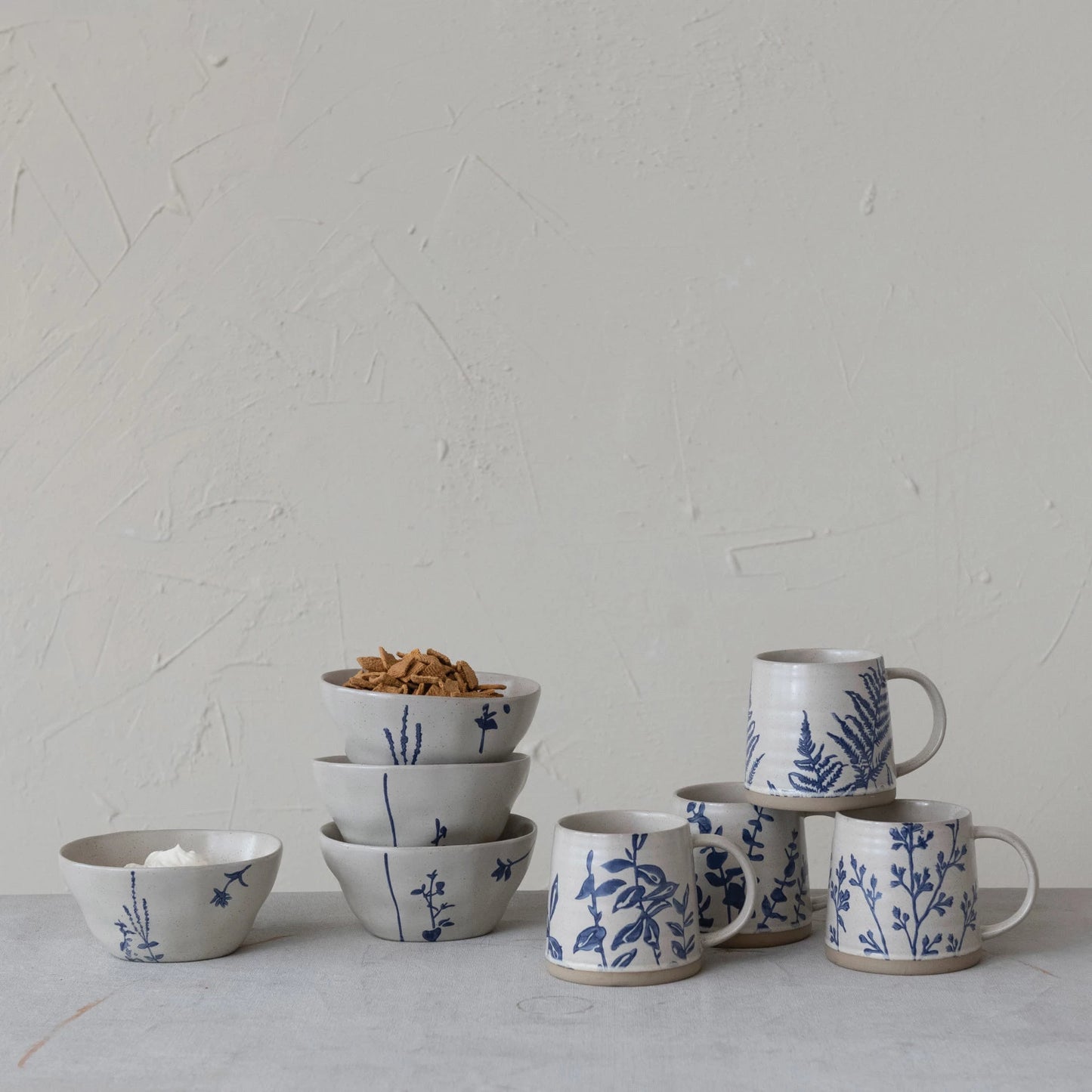 Hand-Stamped Botanical Stoneware Mug