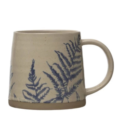 Hand-Stamped Botanical Stoneware Mug