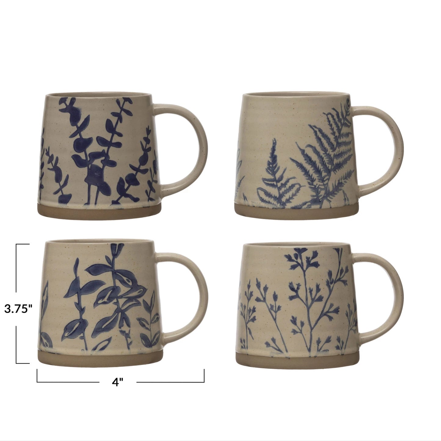 Hand-Stamped Botanical Stoneware Mug