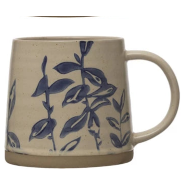 Hand-Stamped Botanical Stoneware Mug