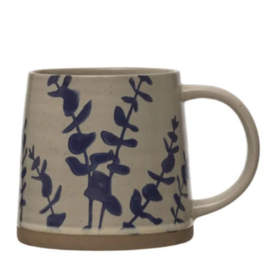 Hand-Stamped Botanical Stoneware Mug