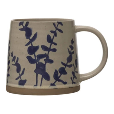 Hand-Stamped Botanical Stoneware Mug