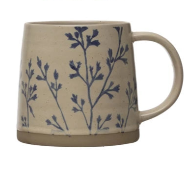 Hand-Stamped Botanical Stoneware Mug