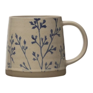 Hand-Stamped Botanical Stoneware Mug