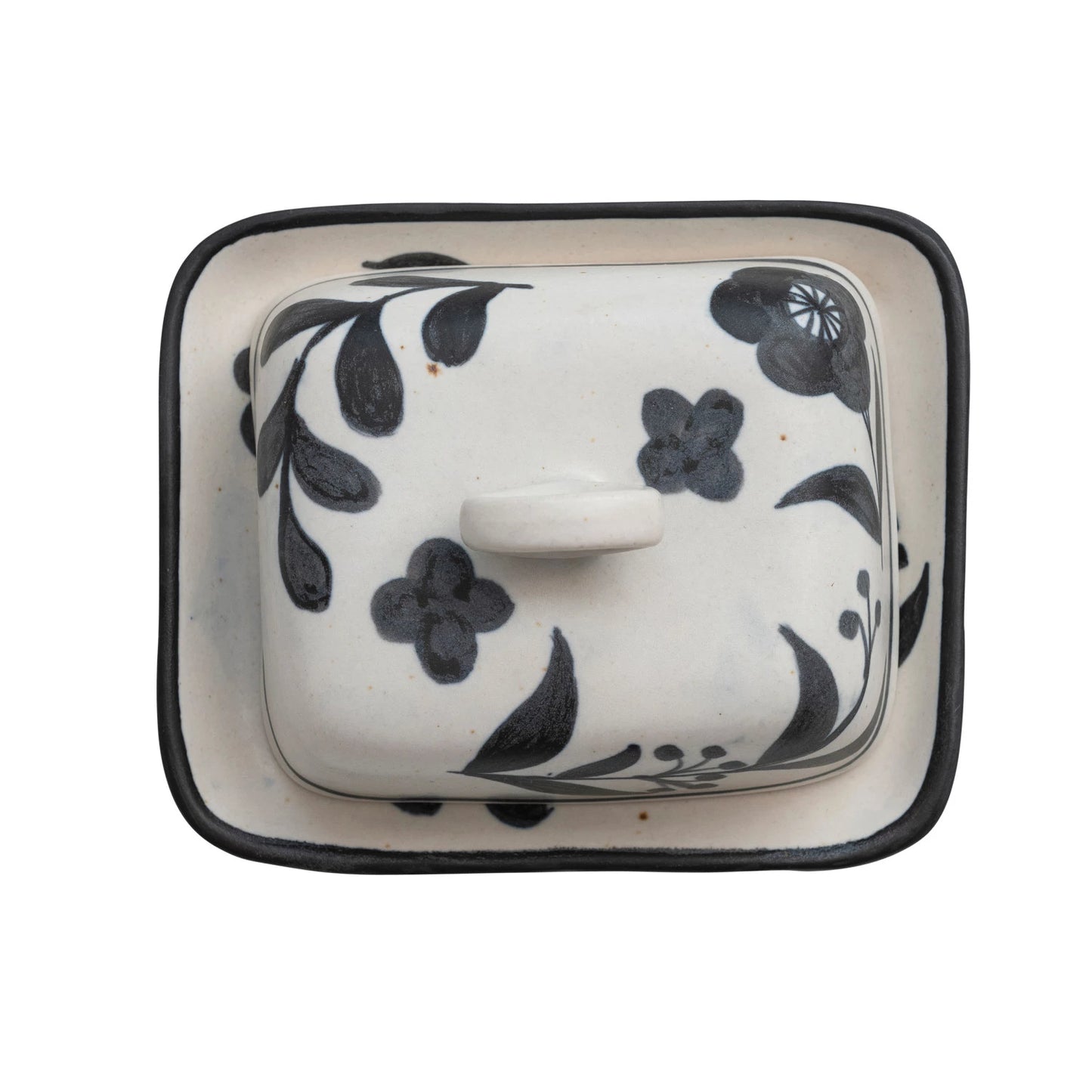Hand-Painted Stoneware Butter Dish w/ Floral Design, Matte Black & Cream Color Speckled Oven Mitts & Pot Holders Browns Kitchen