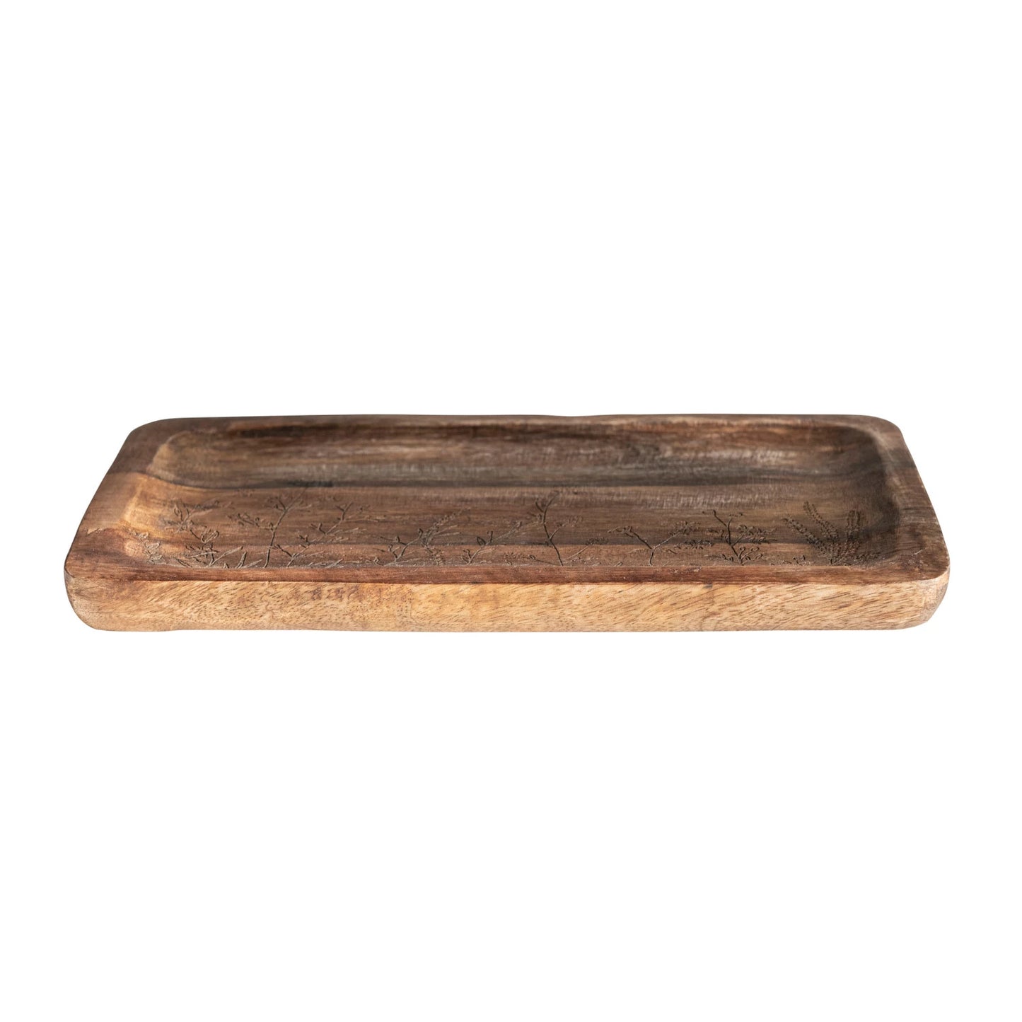 Mango Wood Serving Tray w/ Etched Botanicals