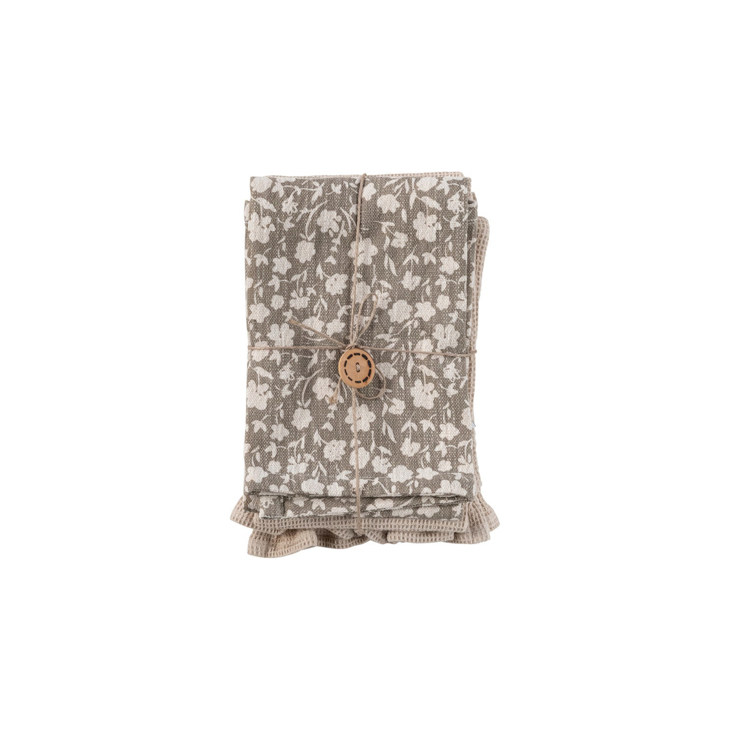 28"L x 18"W Cotton Slub Printed & Cotton Waffle Tea Towels, Set of 2, 2 Styles