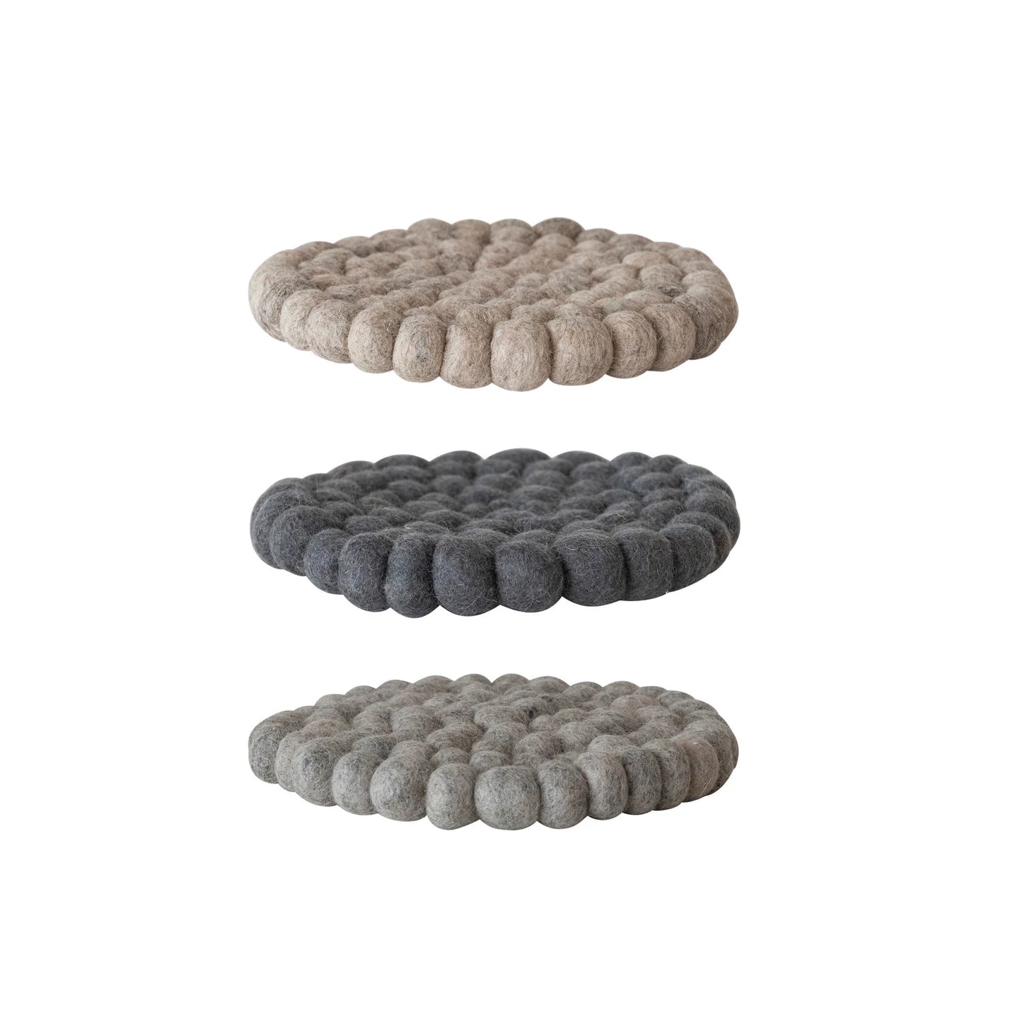 Handmade Wool Felt Ball Trivet, 3 Colors Food Storage Browns Kitchen