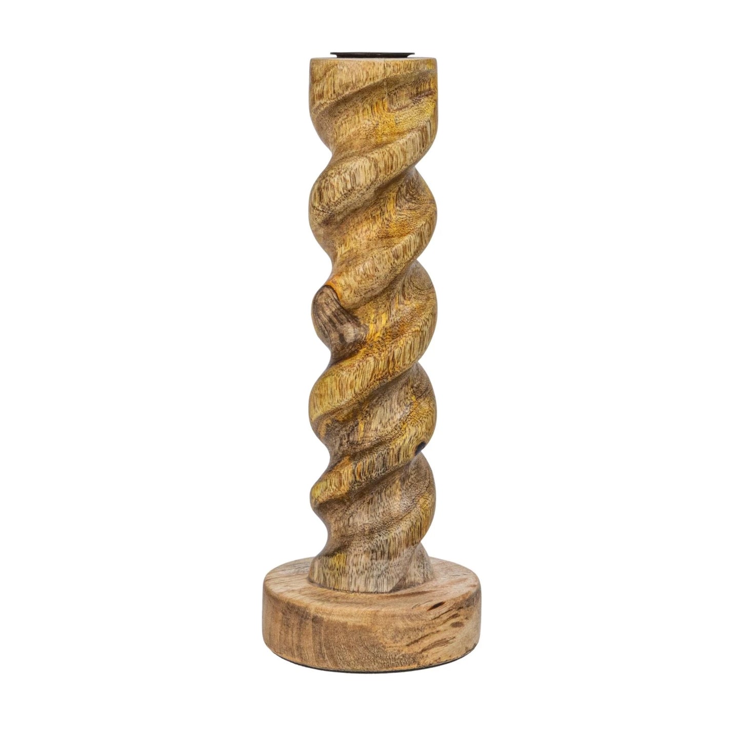 Short Carved Mango Wood Twisted Taper Holder