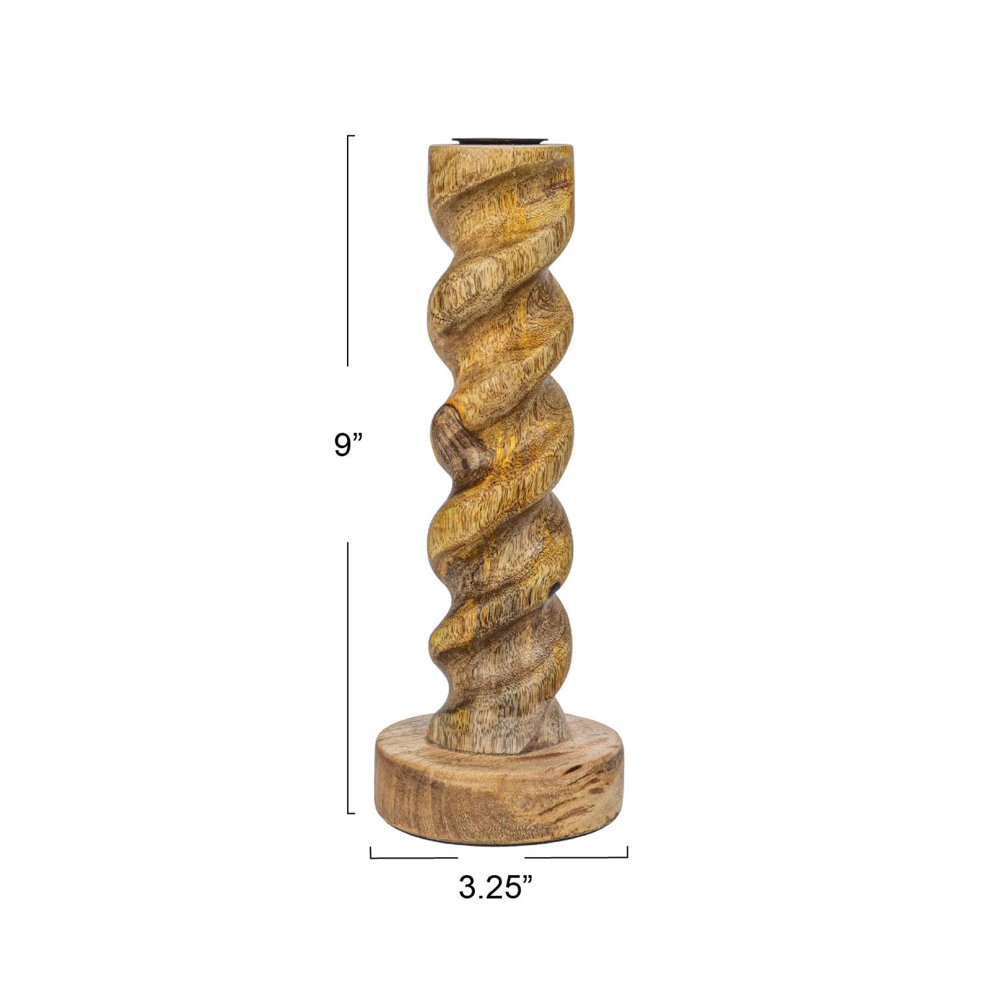Short Carved Mango Wood Twisted Taper Holder