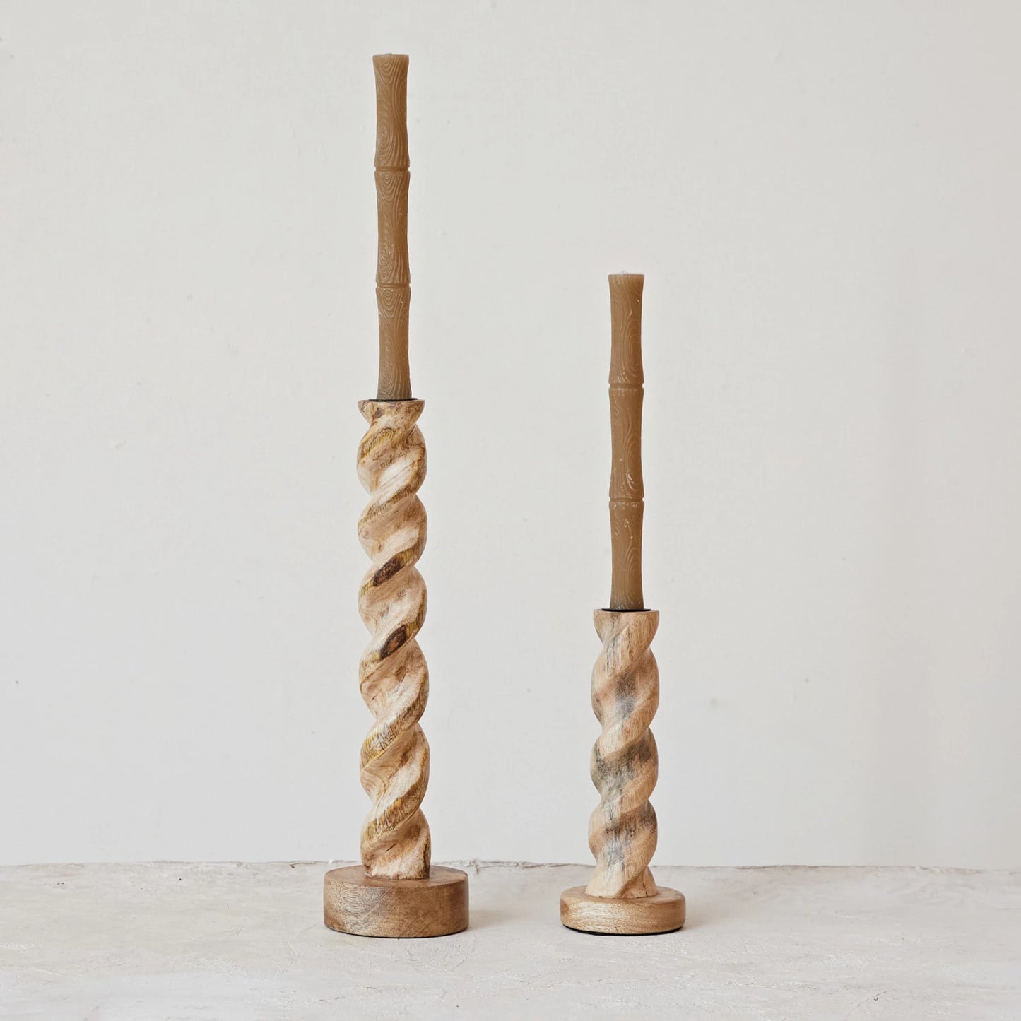 Tall Carved Mango Wood Twisted Taper Holder