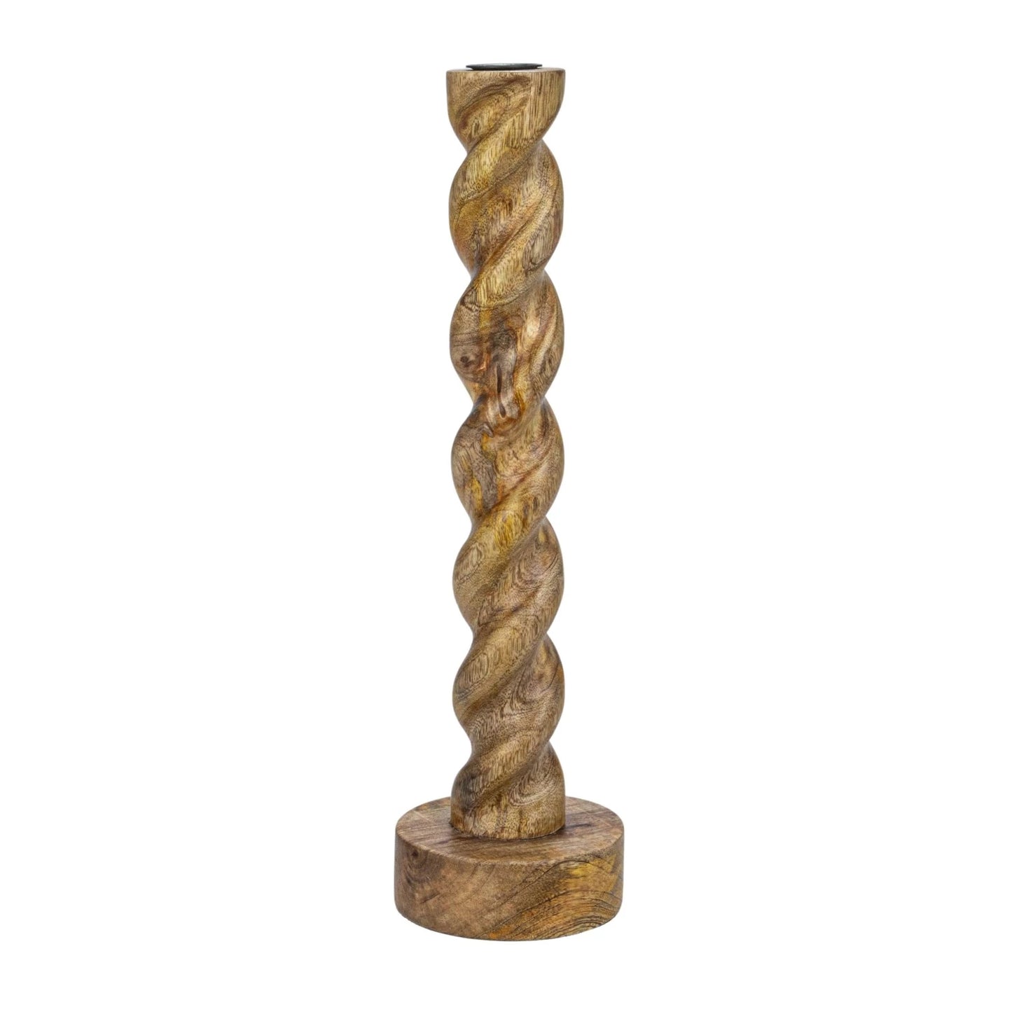 Tall Carved Mango Wood Twisted Taper Holder