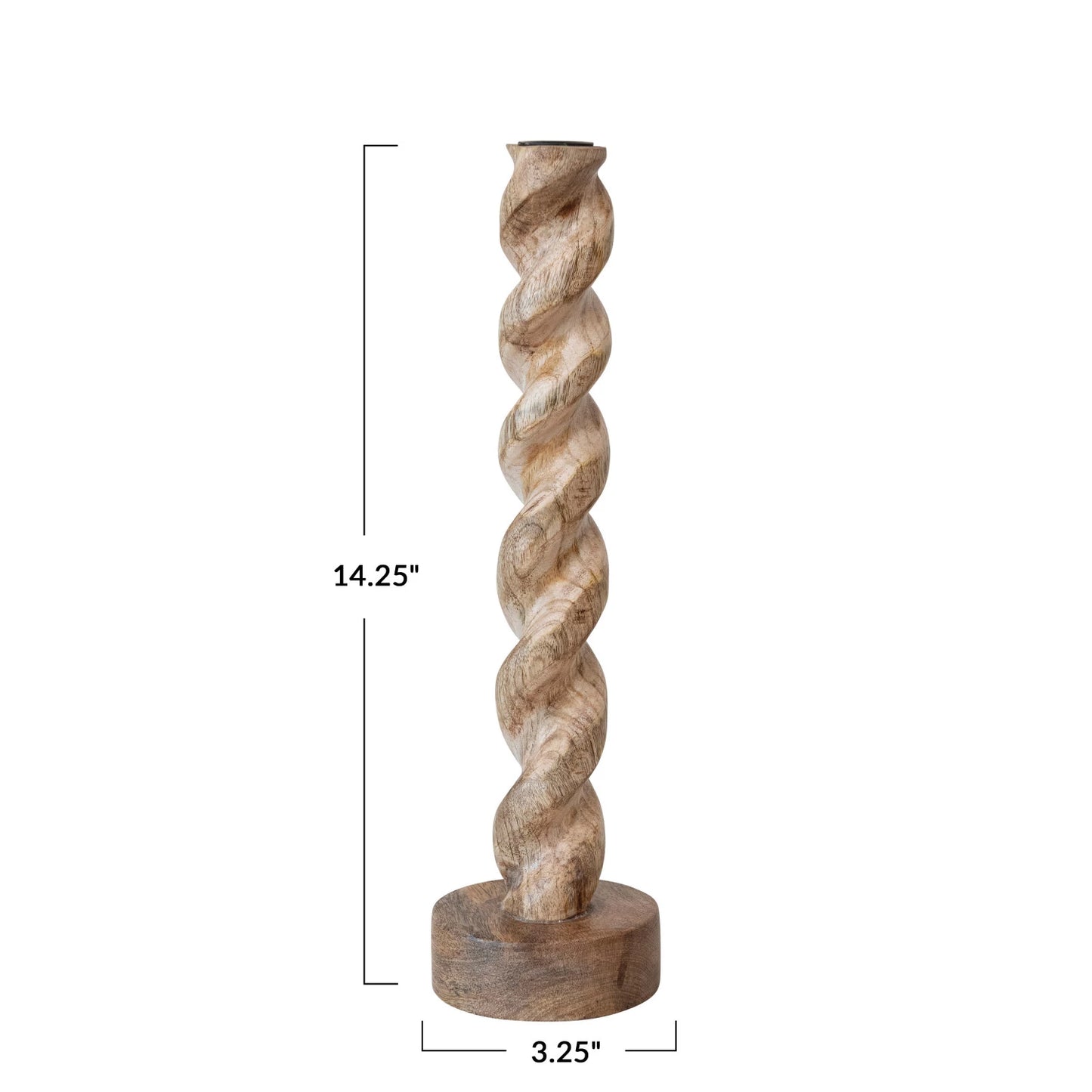 Tall Carved Mango Wood Twisted Taper Holder