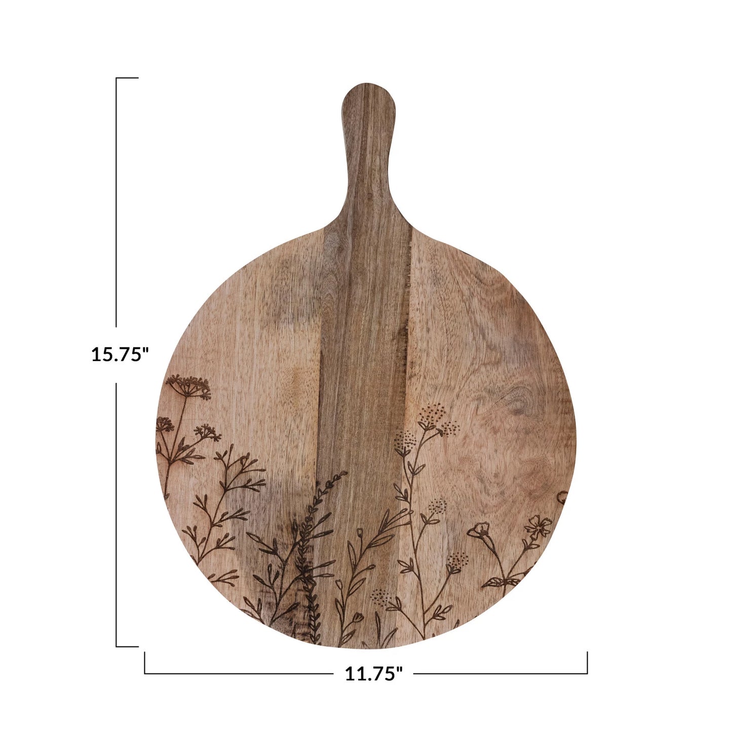 Mango Wood Serving Board w/ Etched Botanicals