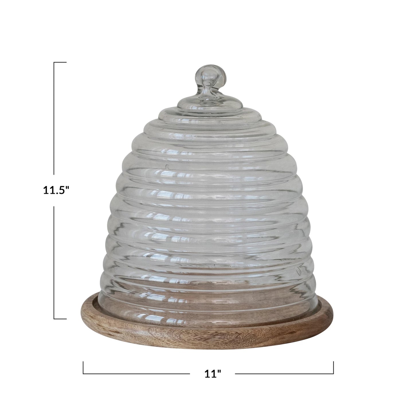 Recycled Glass Beehive Shaped Cloche w/ Mango Wood Base Butter Dish Browns Kitchen
