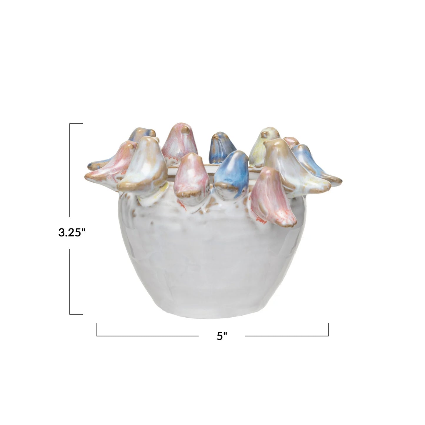 Stoneware Planter with Birds on Rim, 5"x3.25"