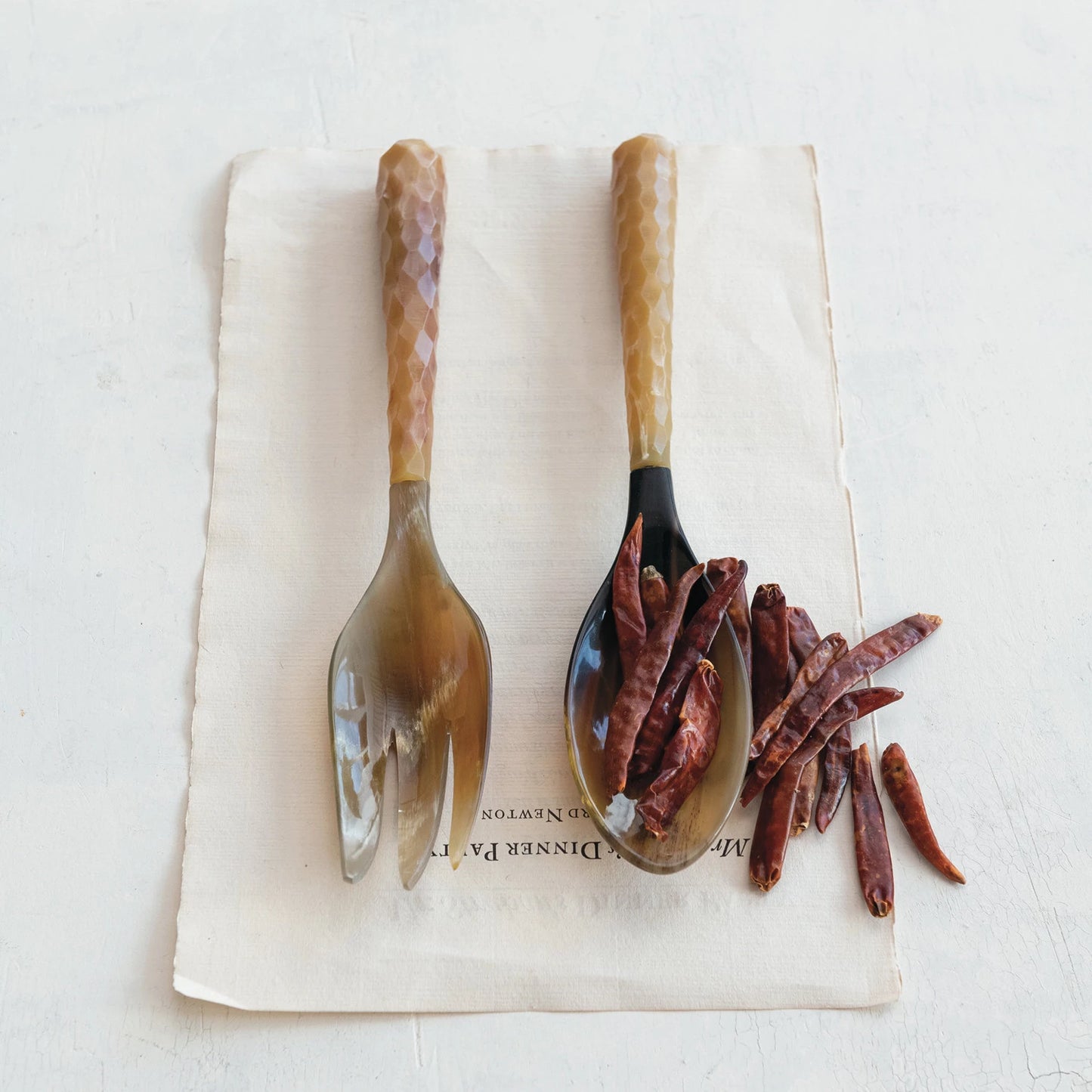 Natural Horn Salad Servers, Set of 2 (Each One Will Vary)