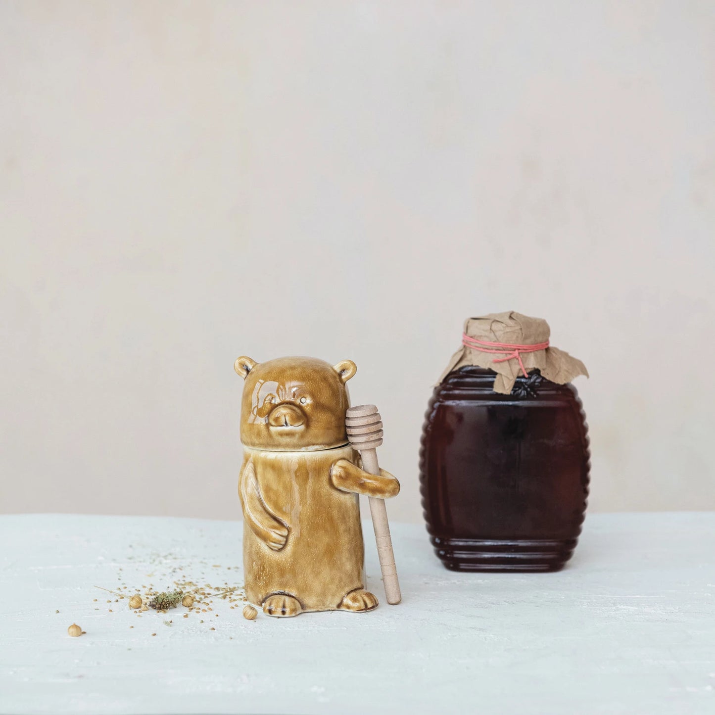 Honey Bear Honey Jar w/ Wood Honey Dipper