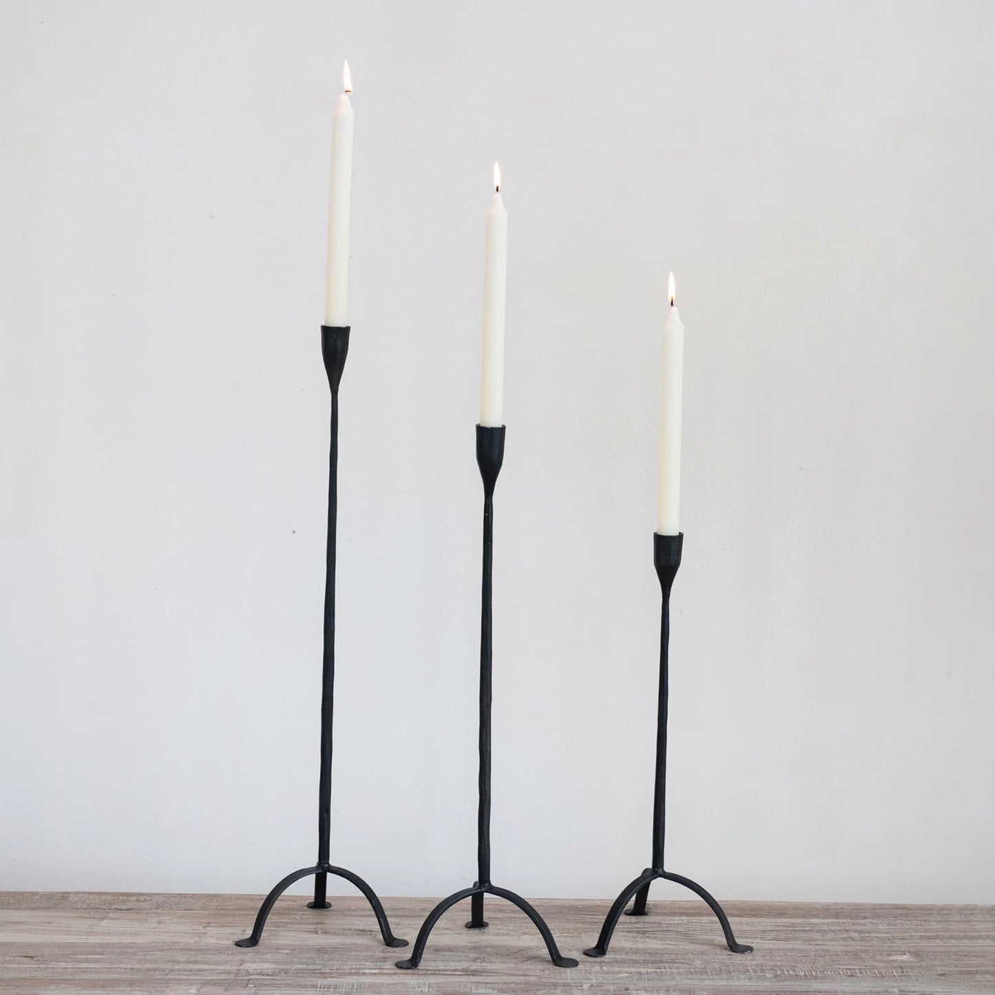 Short Hand-Forged Cast Iron Footed Taper Holder