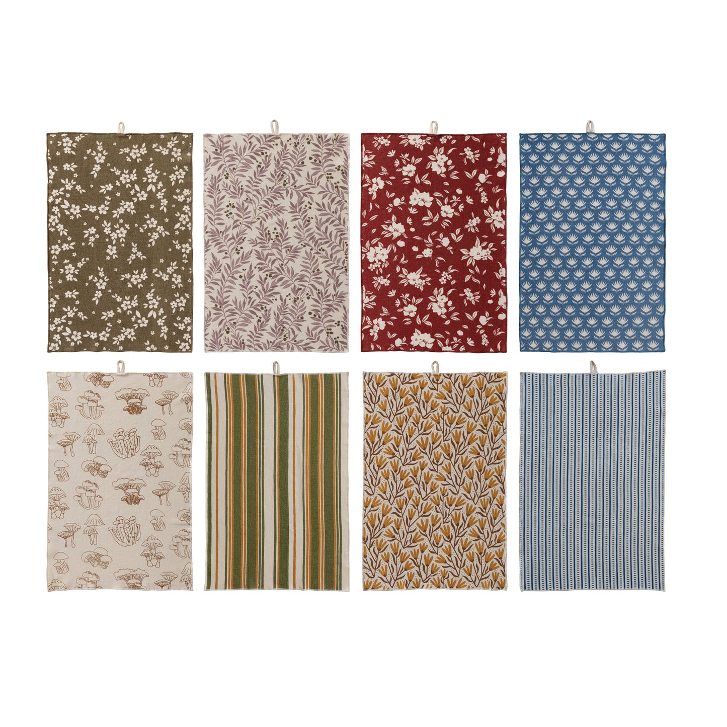 Cotton Printed Terry Cloth Tea Towel w/ Pattern/Stripes & Stitched Edge, 8 Styles