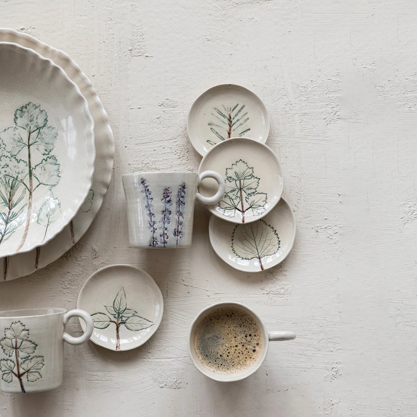 Botanic Crack Glaze Stoneware Mugs, 4 Styles