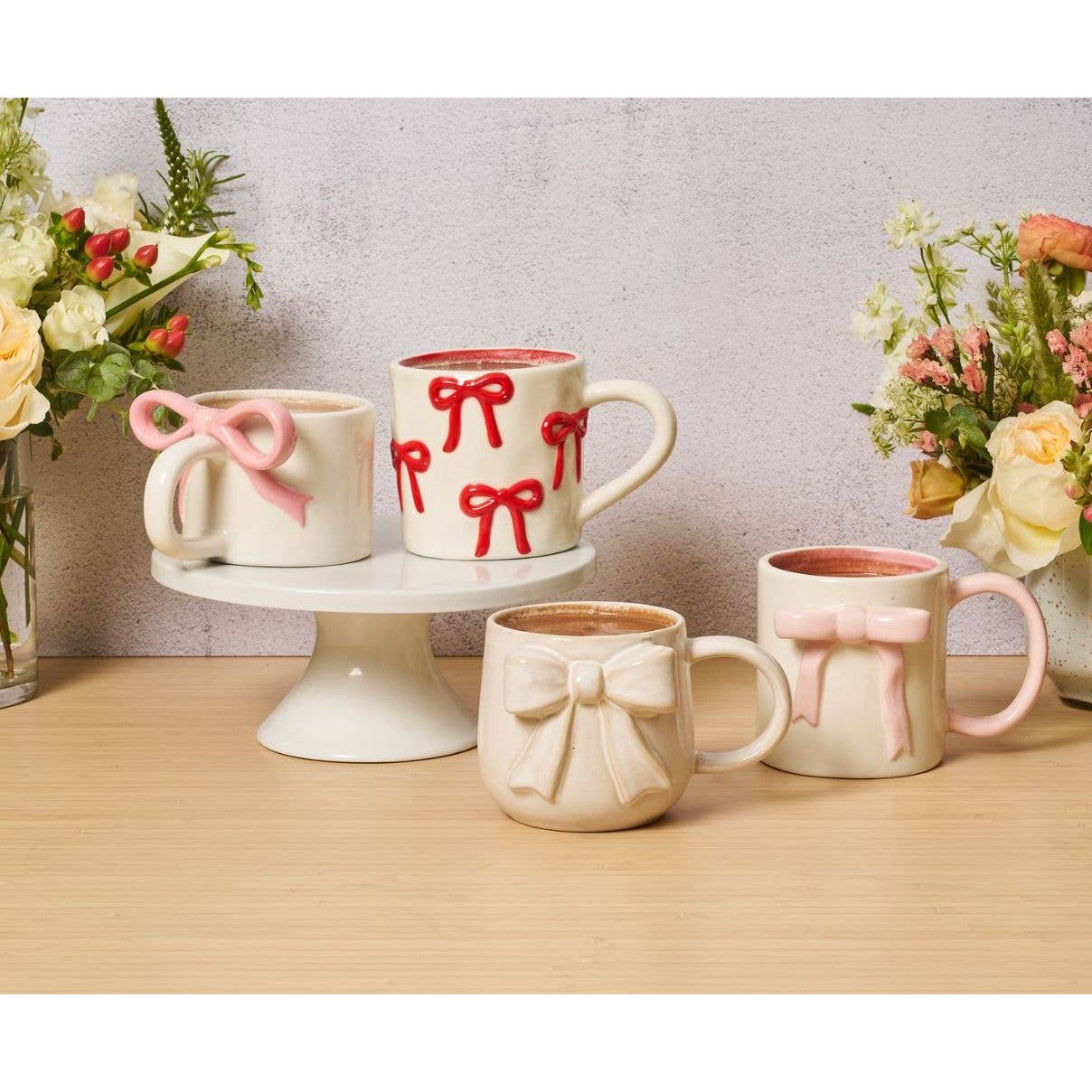 Ceramic Pink Bow on Handle Mug, 12oz
