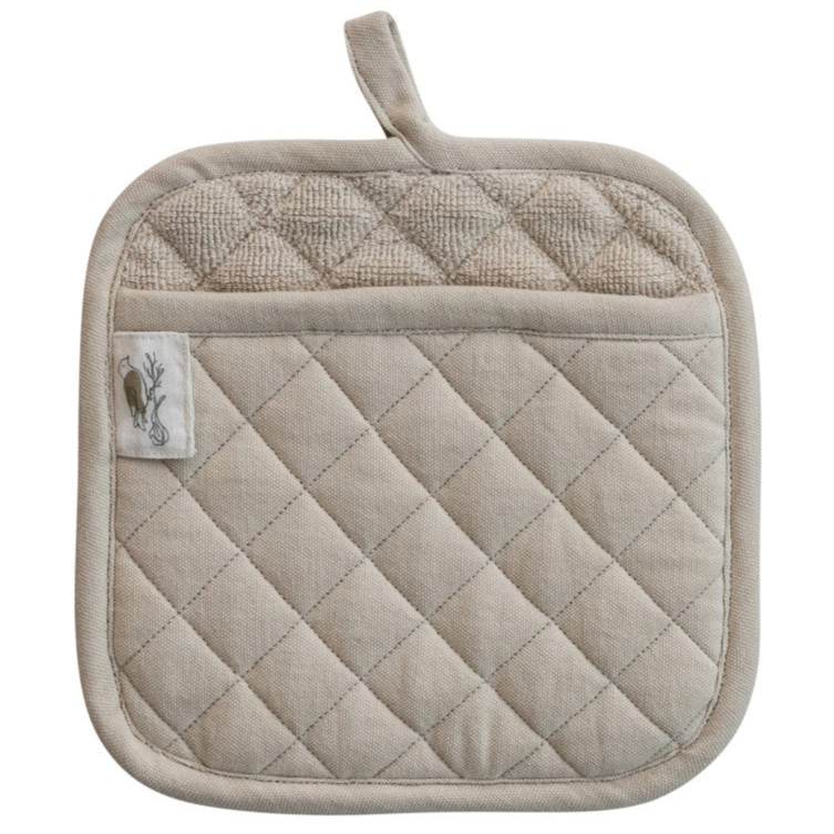 Woven Cotton Quilted Terry Cloth Pot Holder, 2 Colors
