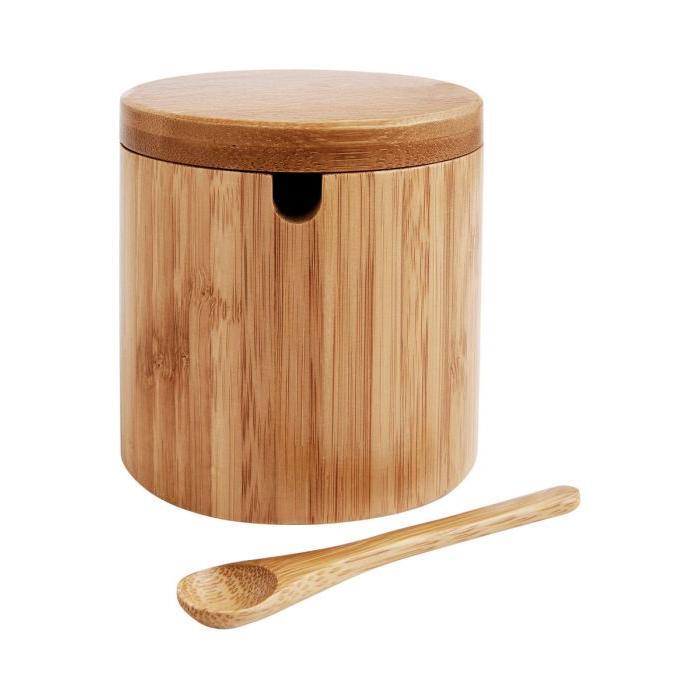 Bamboo Salt Box With Lid and Spoon