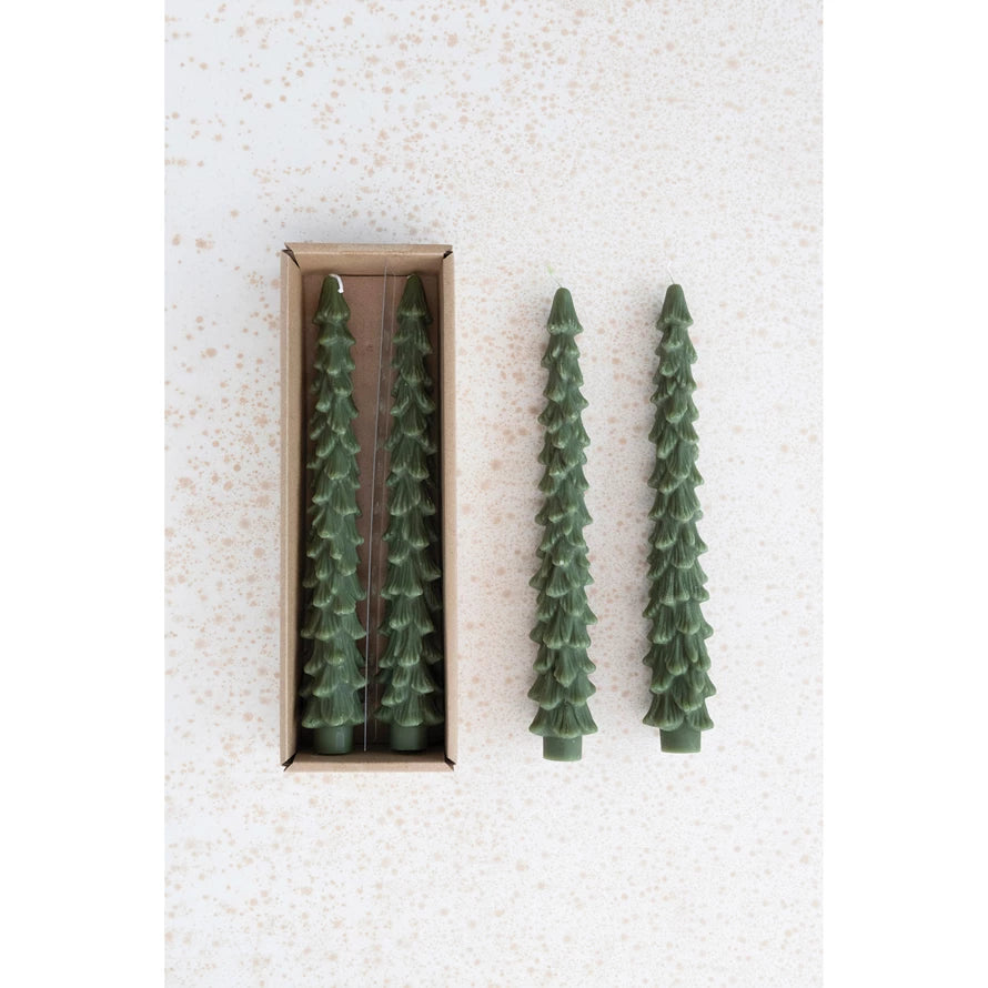 Unscented Tree Shaped Taper Candle - Dark Green