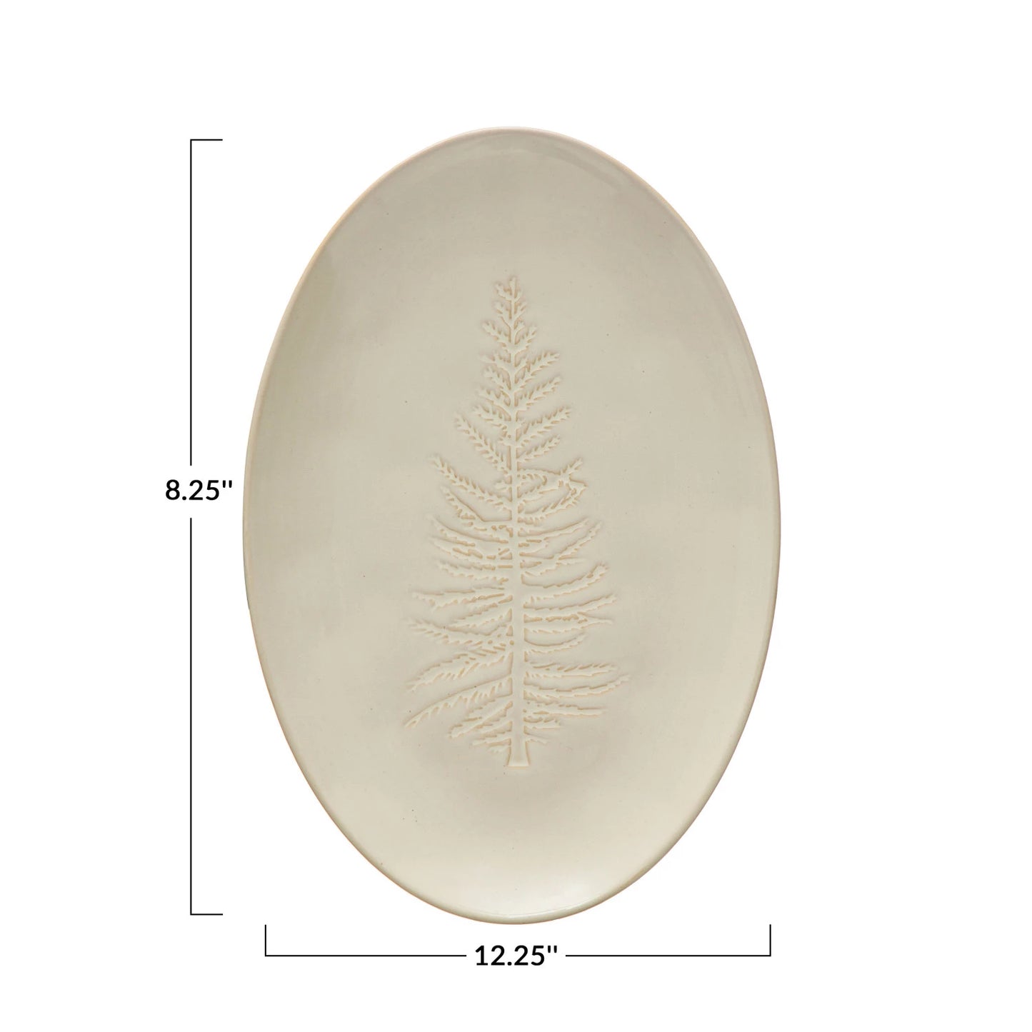 White Winter Stamped Tree Oval Stoneware Platter