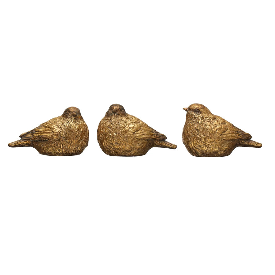 Gold Finish Resin Bird Figurine, Each Will Vary
