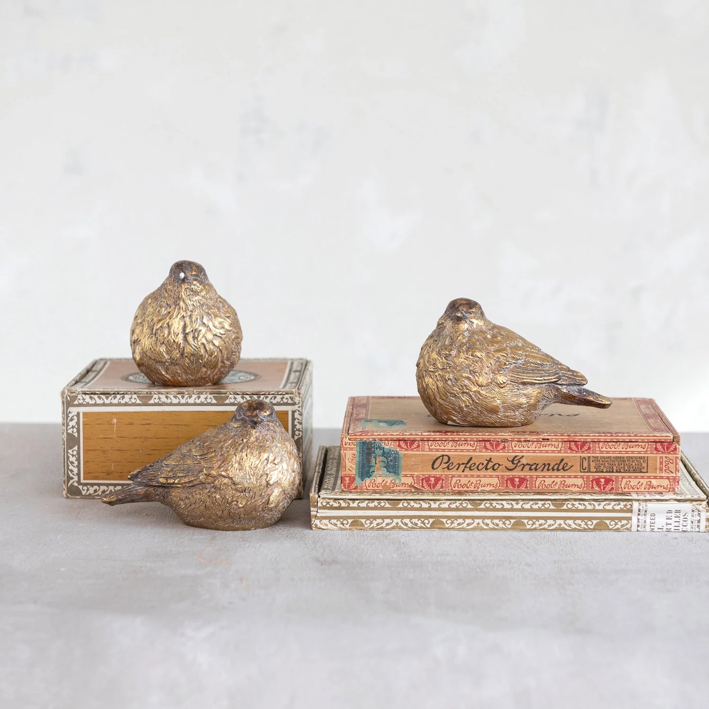 Gold Finish Resin Bird Figurine, Each Will Vary