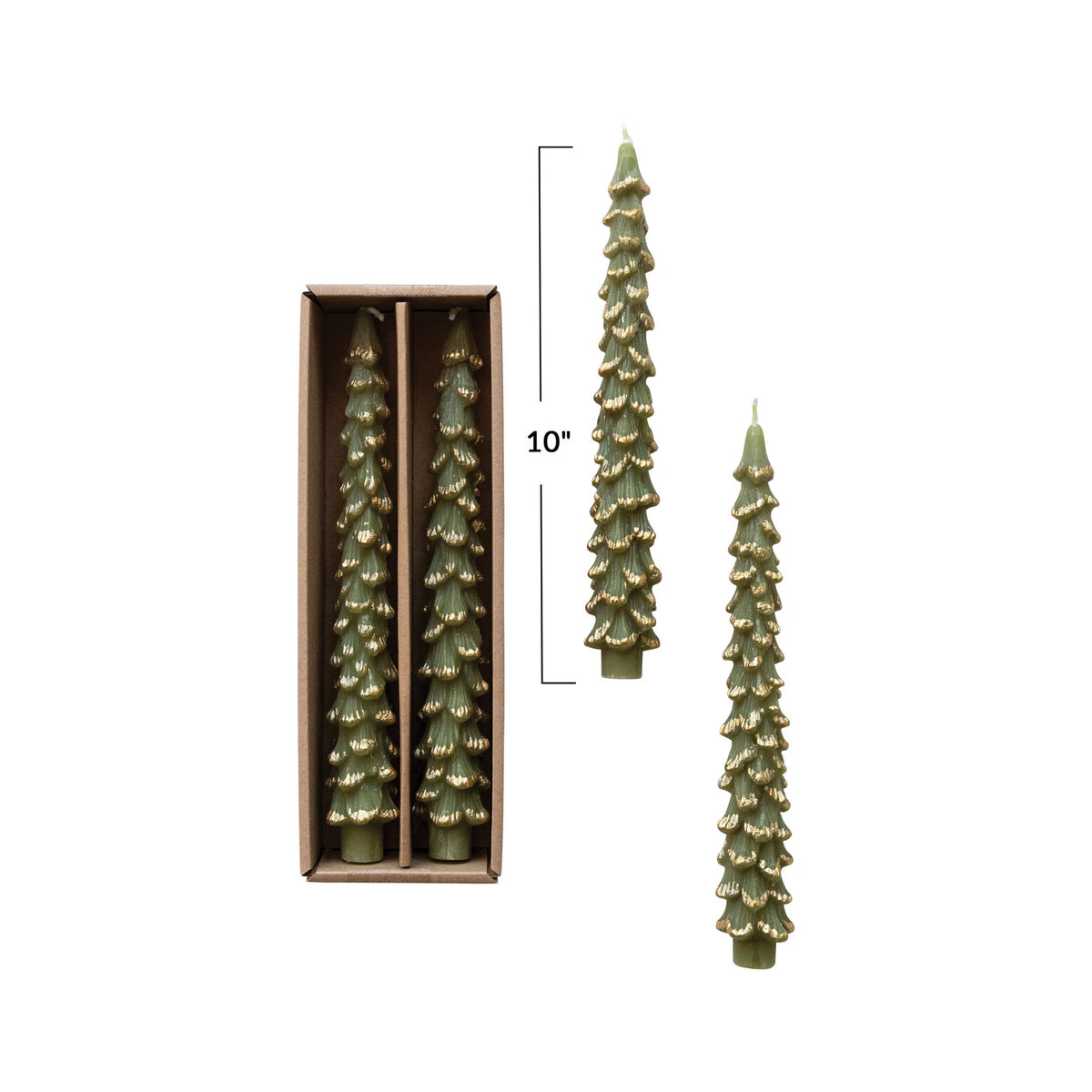 Unscented Tree Shaped Taper Candles - Evergreen & Gold