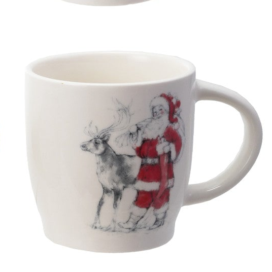 Santa & Reindeer 12 oz. Stoneware Mug, 4 Styles
